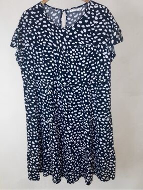 KIRUNDO Navy Abstract Print Babydoll Dress XXL Flowy